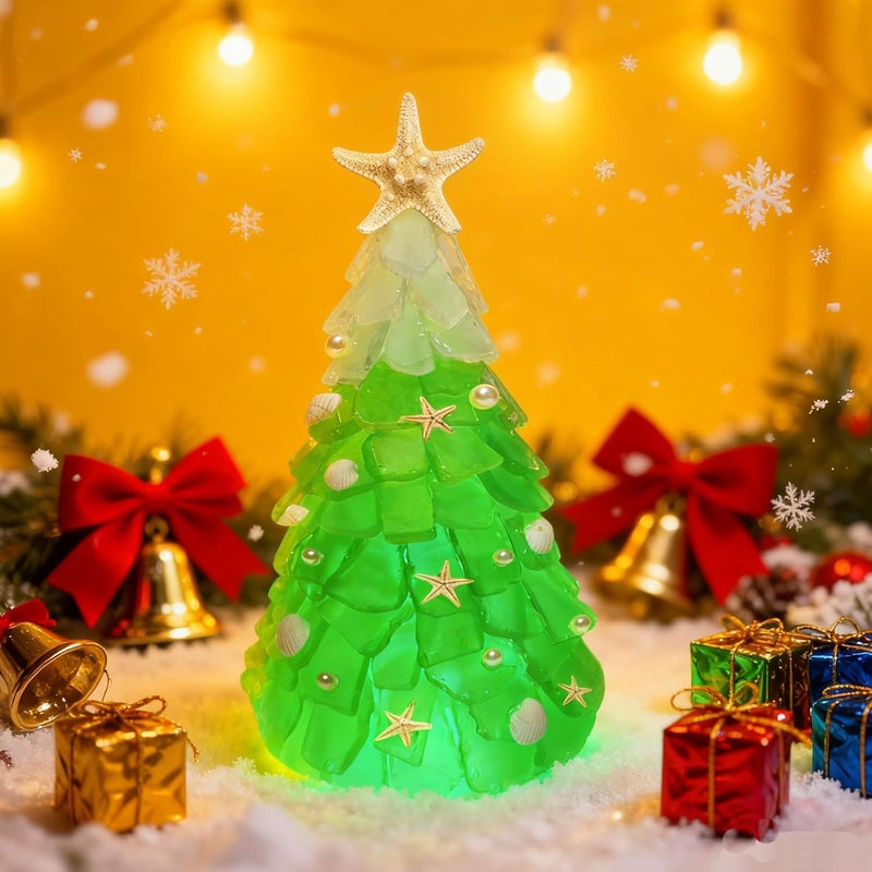 WECKLOM Christmas Tree DIY Kit Sea Glass Pieces for DIY Crafts Christmas Craft DIY Christmas Tree Lights Lamp Christmas Ornament Crafts (Green + White) - Image 5